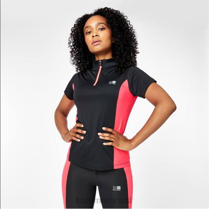 Karrimor mulheres camiseta manga curta com zíper preto/rosa roupas 822218