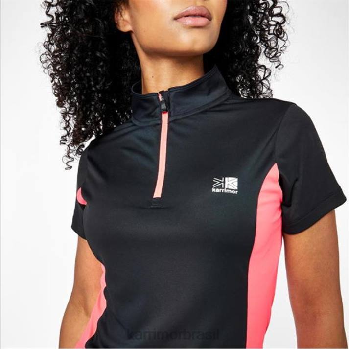 Karrimor mulheres camiseta manga curta com zíper preto/rosa roupas 822218