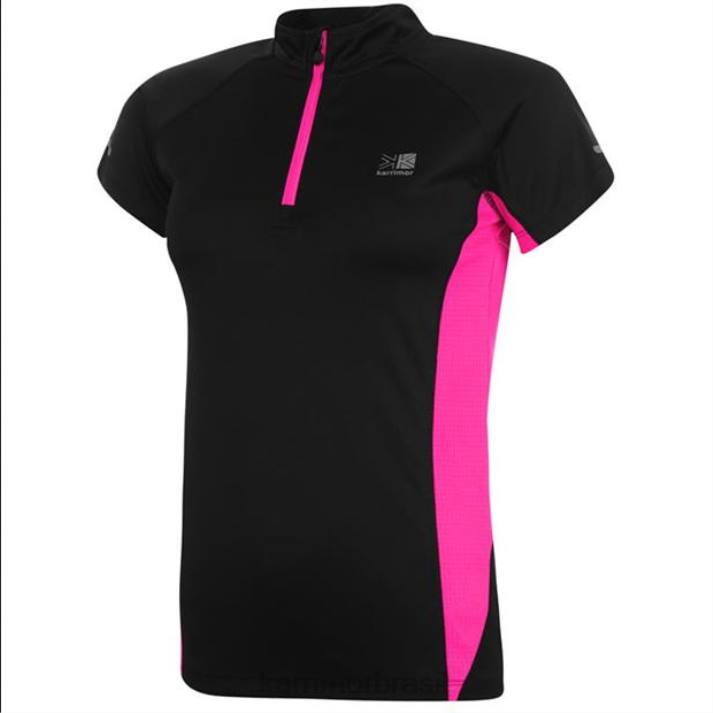 Karrimor mulheres camiseta manga curta com zíper preto/rosa roupas 822218
