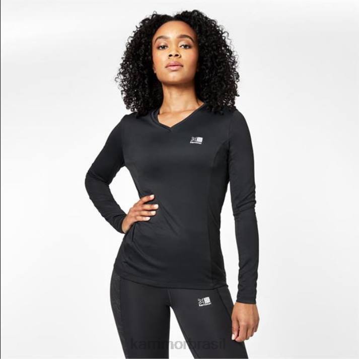 Karrimor mulheres camiseta manga longa para corrida preto roupas 822221