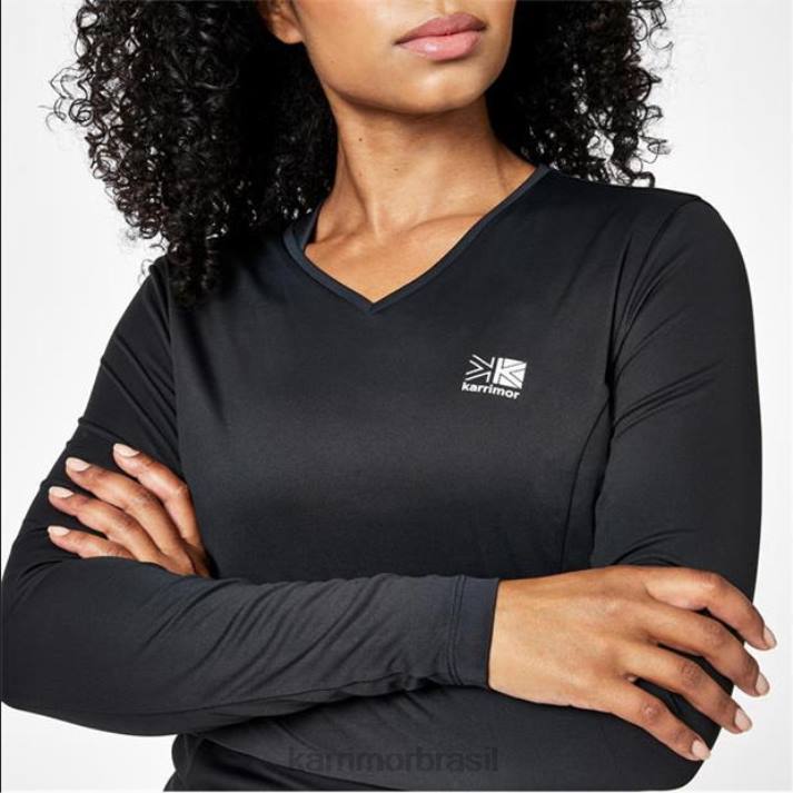 Karrimor mulheres camiseta manga longa para corrida preto roupas 822221
