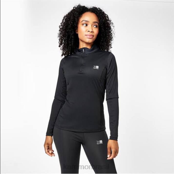 Karrimor mulheres top de manga comprida com zíper de um quarto preto roupas 822212