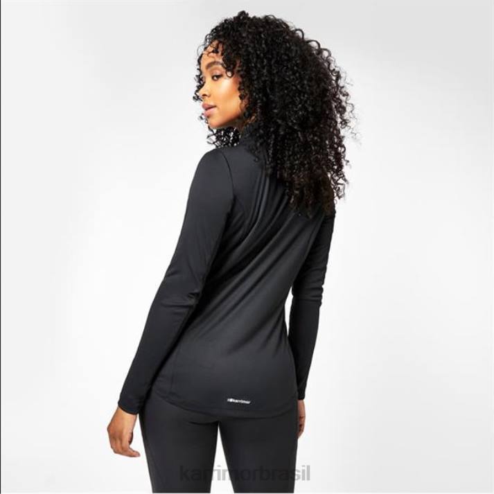 Karrimor mulheres top de manga comprida com zíper de um quarto preto roupas 822212