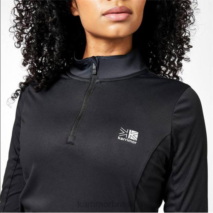Karrimor mulheres top de manga comprida com zíper de um quarto preto roupas 822212