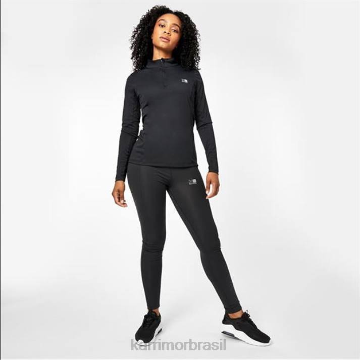 Karrimor mulheres top de manga comprida com zíper de um quarto preto roupas 822212